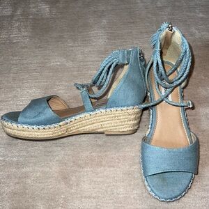 Steve Madden Sandals Womens Espadrille Ankle Strap Blue Tassel Zip